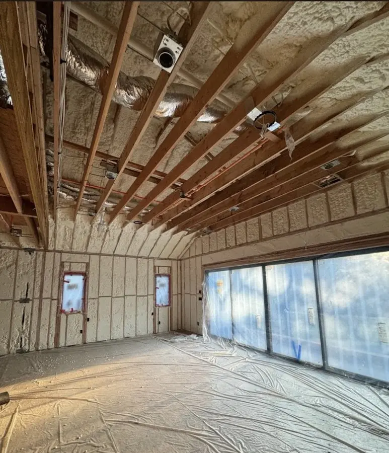 Interior walls and ceiling insulated with spray foam during new construction in Pleasant Prairie
